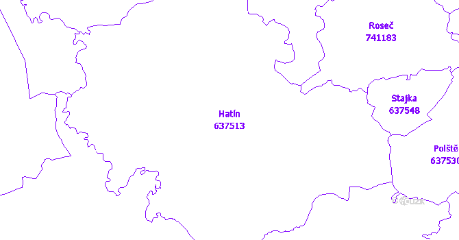 Katastrální mapa Hatín - přehledová mapa katastrálního území