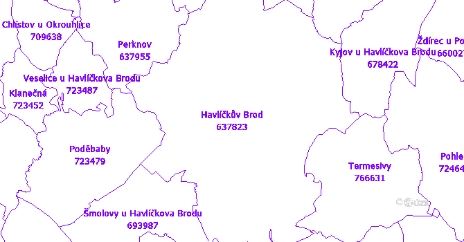 Katastrální mapa Havlíčkův Brod - přehledová mapa katastrálního území