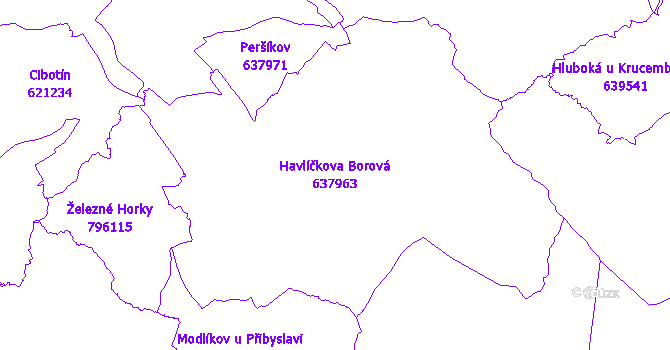 Katastrální mapa Havlíčkova Borová - přehledová mapa katastrálního území