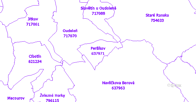 Katastrální mapa Peršíkov - přehledová mapa katastrálního území