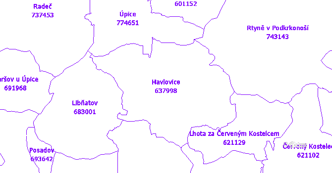 Katastrální mapa Havlovice - přehledová mapa katastrálního území