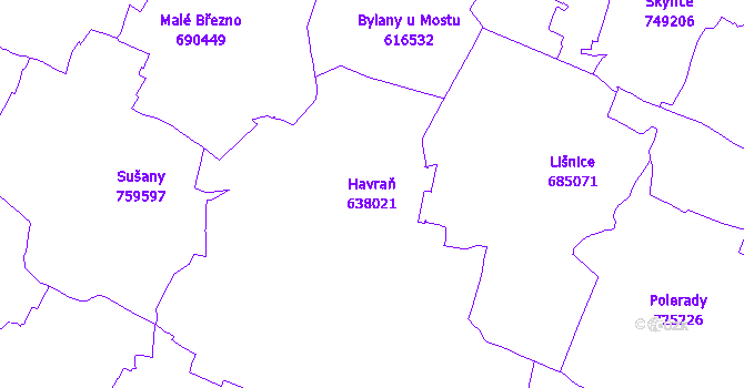 Katastrální mapa Havraň - přehledová mapa katastrálního území