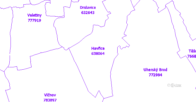 Katastrální mapa Havřice - přehledová mapa katastrálního území