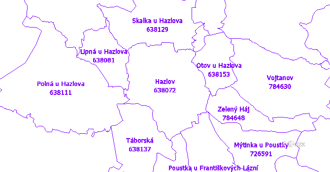 Katastrální mapa Hazlov - přehledová mapa katastrálního území