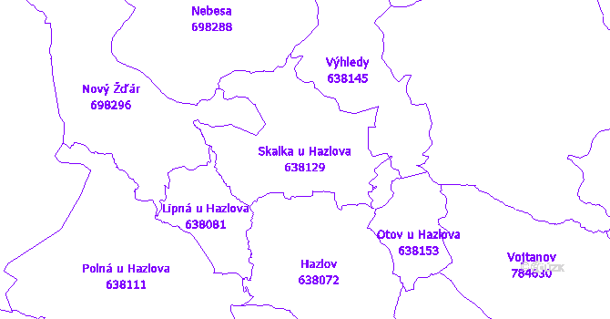 Katastrální mapa Skalka u Hazlova - přehledová mapa katastrálního území