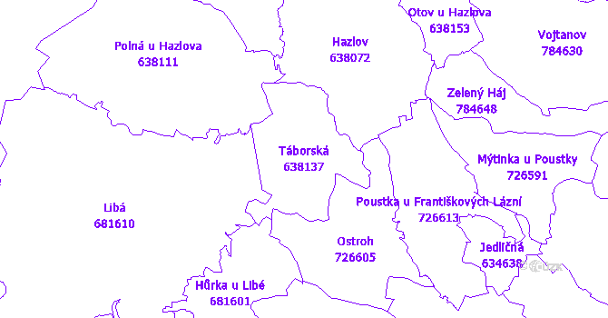 Katastrální mapa Táborská - přehledová mapa katastrálního území