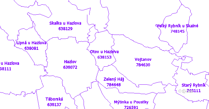 Katastrální mapa Otov u Hazlova - přehledová mapa katastrálního území