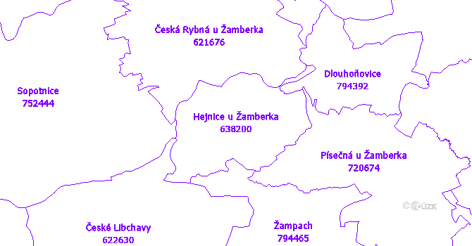 Katastrální mapa Hejnice u Žamberka - přehledová mapa katastrálního území