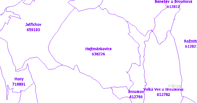 Katastrální mapa Hejtmánkovice - přehledová mapa katastrálního území