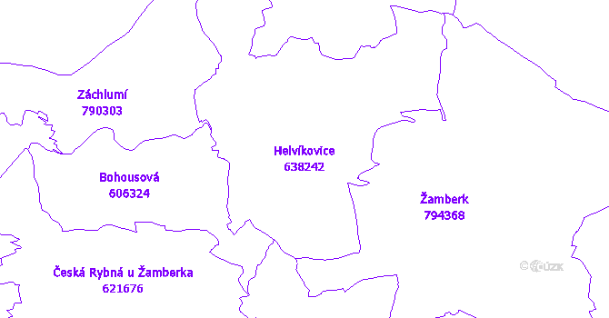 Katastrální mapa Helvíkovice - přehledová mapa katastrálního území