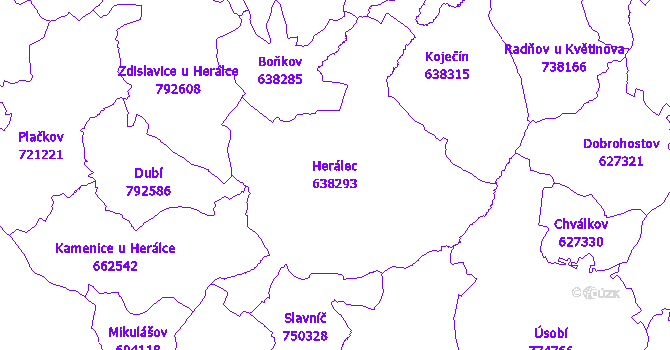 Katastrální mapa Herálec - přehledová mapa katastrálního území