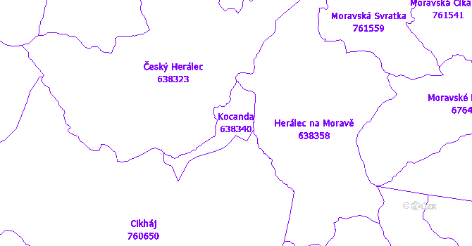 Katastrální mapa Kocanda - přehledová mapa katastrálního území