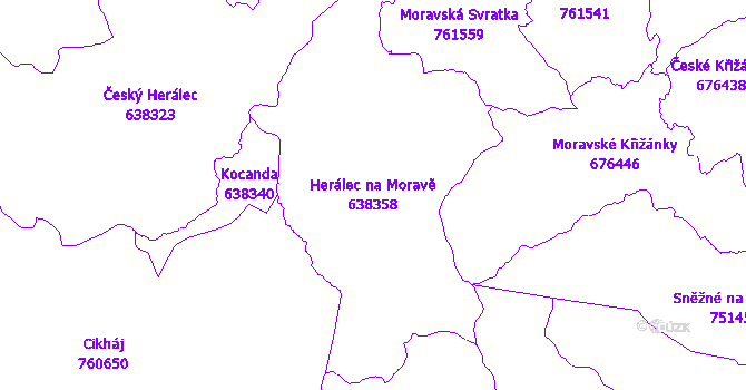 Katastrální mapa Herálec na Moravě - přehledová mapa katastrálního území