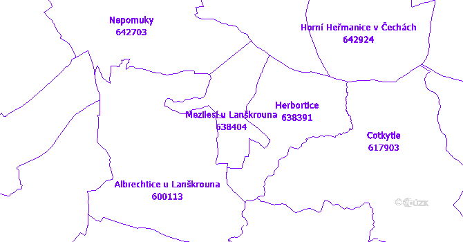 Katastrální mapa Mezilesí u Lanškrouna - přehledová mapa katastrálního území