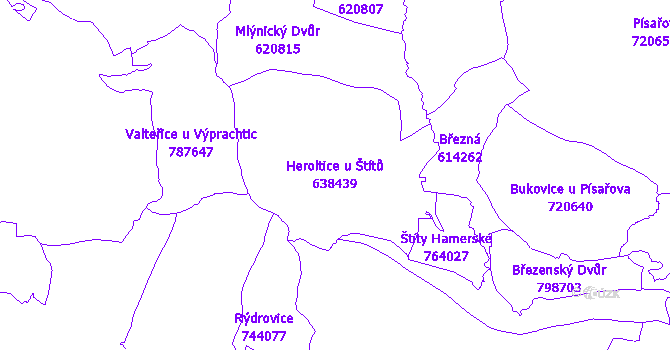 Katastrální mapa Heroltice u Štítů - přehledová mapa katastrálního území