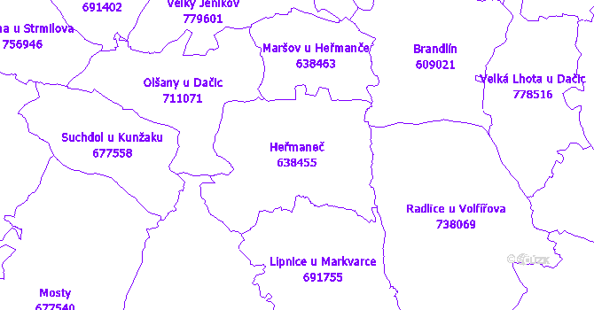 Katastrální mapa Heřmaneč - přehledová mapa katastrálního území