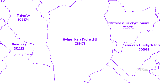 Katastrální mapa Heřmanice v Podještědí - přehledová mapa katastrálního území