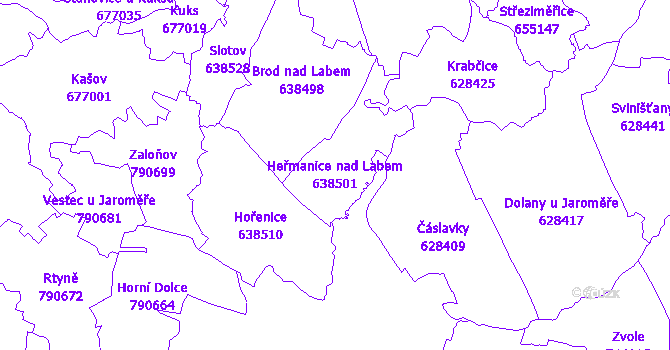 Katastrální mapa Heřmanice nad Labem - přehledová mapa katastrálního území
