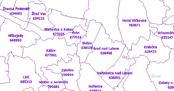Katastrální mapa Slotov - přehledová mapa katastrálního území