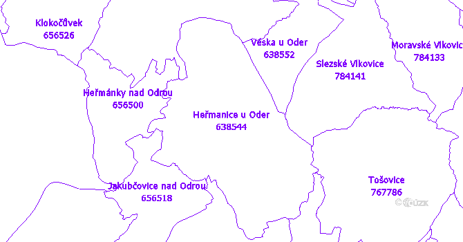 Katastrální mapa Heřmanice u Oder - přehledová mapa katastrálního území