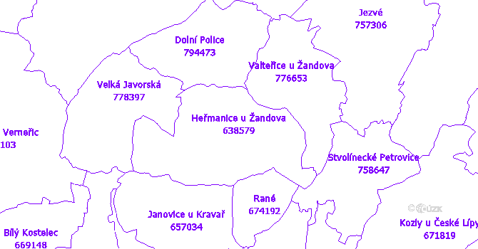 Katastrální mapa Heřmanice u Žandova - přehledová mapa katastrálního území