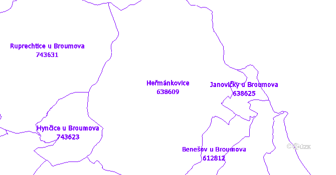 Katastrální mapa Heřmánkovice - přehledová mapa katastrálního území