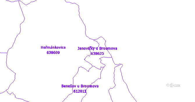 Katastrální mapa Janovičky u Broumova - přehledová mapa katastrálního území