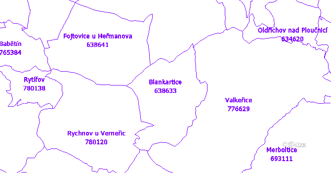 Katastrální mapa Blankartice - přehledová mapa katastrálního území