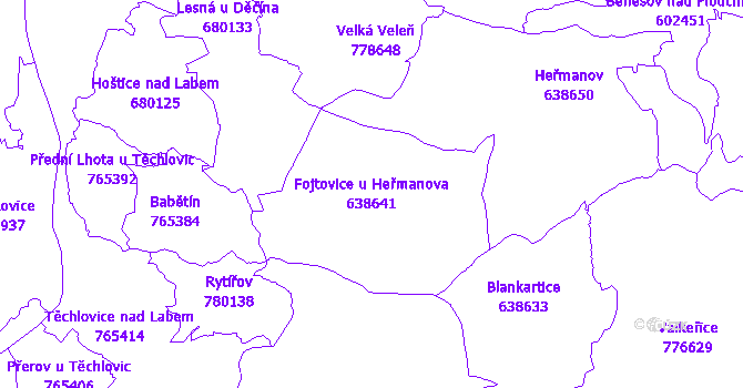Katastrální mapa Fojtovice u Heřmanova - přehledová mapa katastrálního území