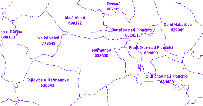 Katastrální mapa Heřmanov - přehledová mapa katastrálního území