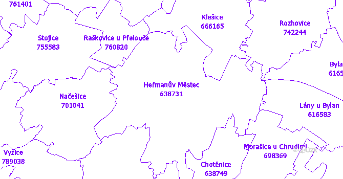 Katastrální mapa Heřmanův Městec - přehledová mapa katastrálního území