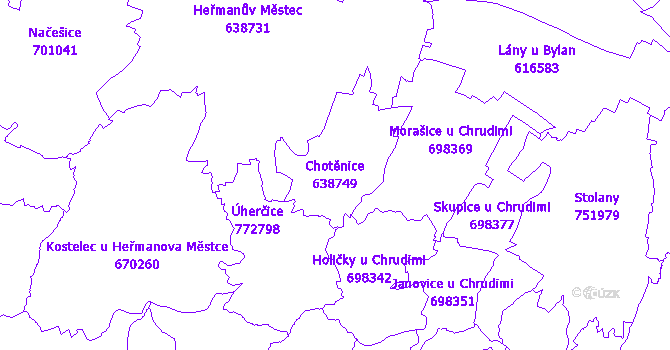 Katastrální mapa Chotěnice - přehledová mapa katastrálního území