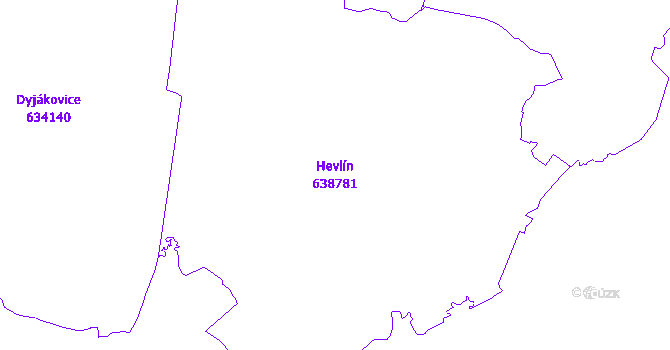 Katastrální mapa Hevlín - přehledová mapa katastrálního území