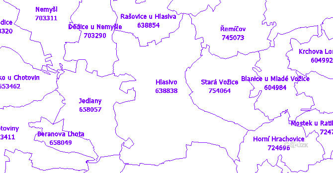 Katastrální mapa Hlasivo - přehledová mapa katastrálního území