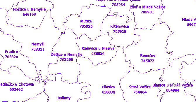 Katastrální mapa Rašovice u Hlasiva - přehledová mapa katastrálního území