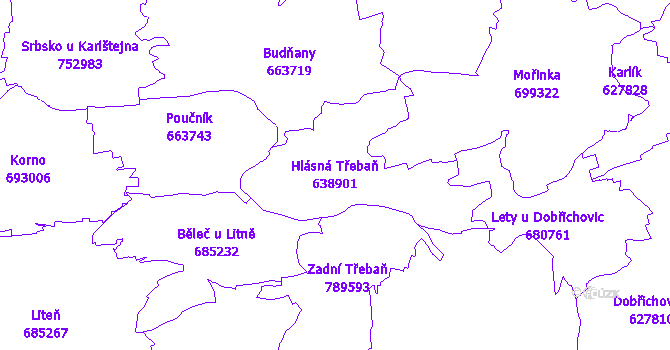 Katastrální mapa Hlásná Třebaň - přehledová mapa katastrálního území