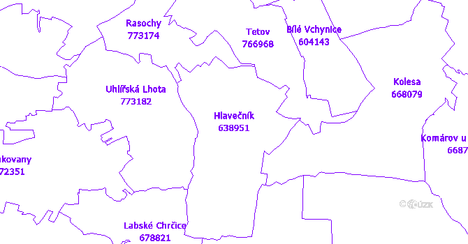 Katastrální mapa Hlavečník - přehledová mapa katastrálního území