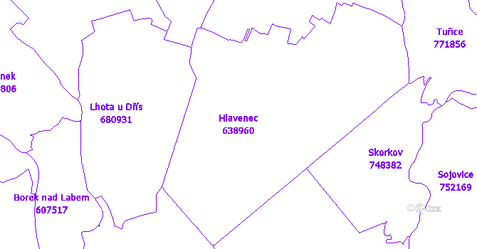 Katastrální mapa Hlavenec - přehledová mapa katastrálního území