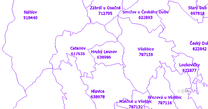Katastrální mapa Hrubý Lesnov - přehledová mapa katastrálního území
