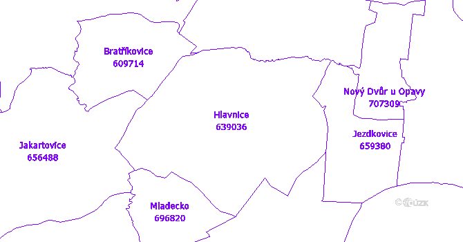 Katastrální mapa Hlavnice - přehledová mapa katastrálního území