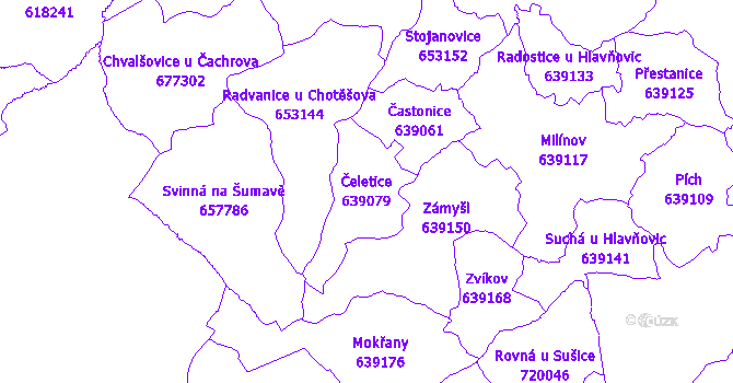 Katastrální mapa Čeletice - přehledová mapa katastrálního území