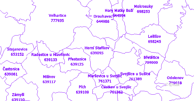 Katastrální mapa Horní Staňkov - přehledová mapa katastrálního území