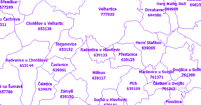 Katastrální mapa Radostice u Hlavňovic