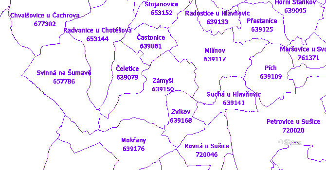 Katastrální mapa Zámyšl - přehledová mapa katastrálního území