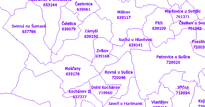 Katastrální mapa Zvíkov - přehledová mapa katastrálního území