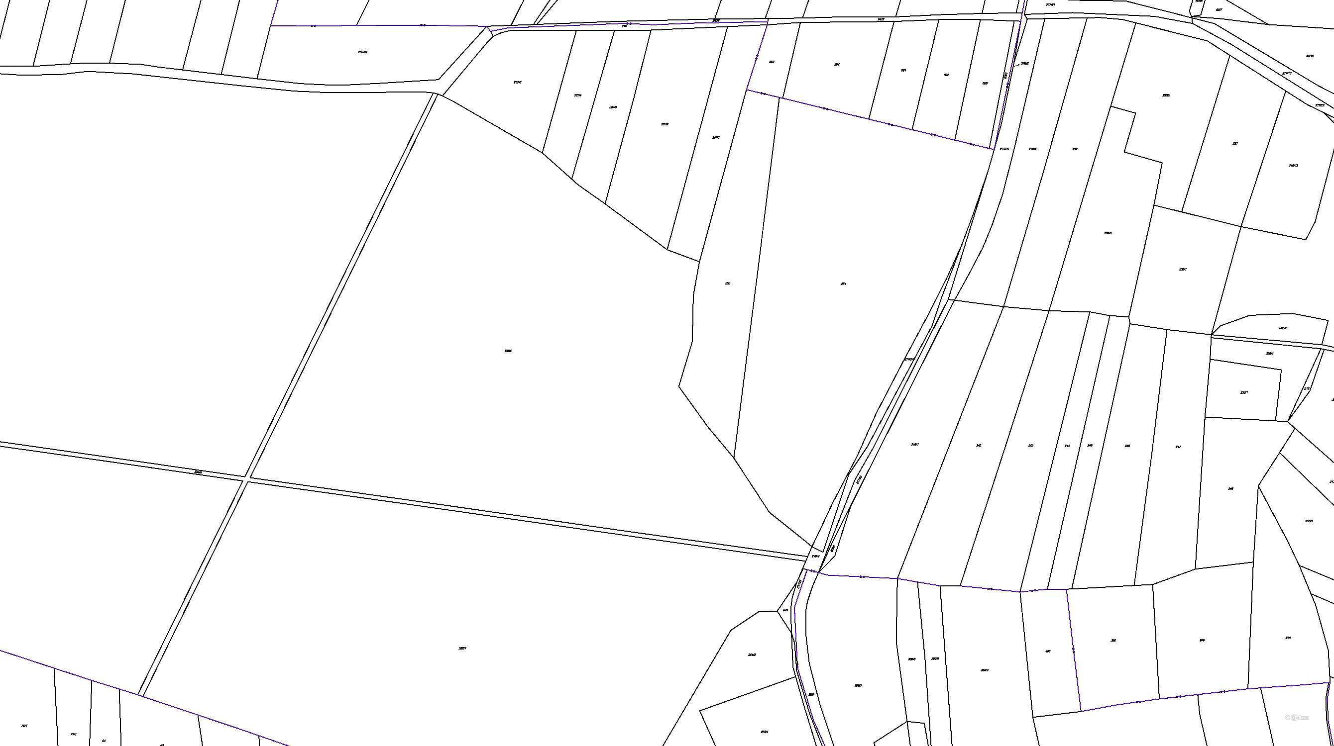 Katastrální mapa pozemků a čísla parcel Týnec u Hliněného Újezdu