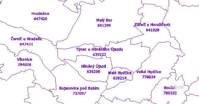 Katastrální mapa Týnec u Hliněného Újezdu - přehledová mapa katastrálního území