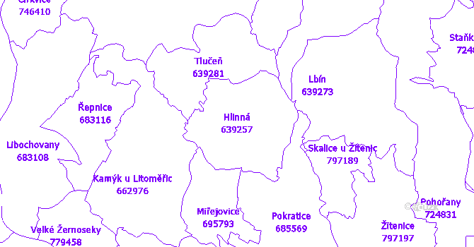 Katastrální mapa Hlinná - přehledová mapa katastrálního území