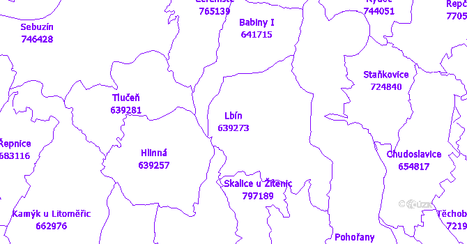 Katastrální mapa Lbín - přehledová mapa katastrálního území