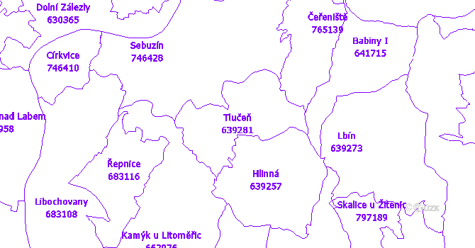 Katastrální mapa Tlučeň - přehledová mapa katastrálního území